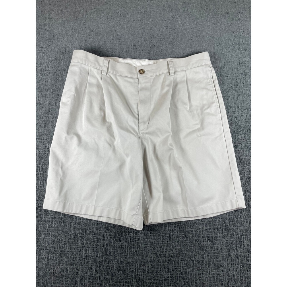 LL Bean Classic Fit Pleated Chino Shorts‎ Mens 35 Stone Beige Cotton 267791